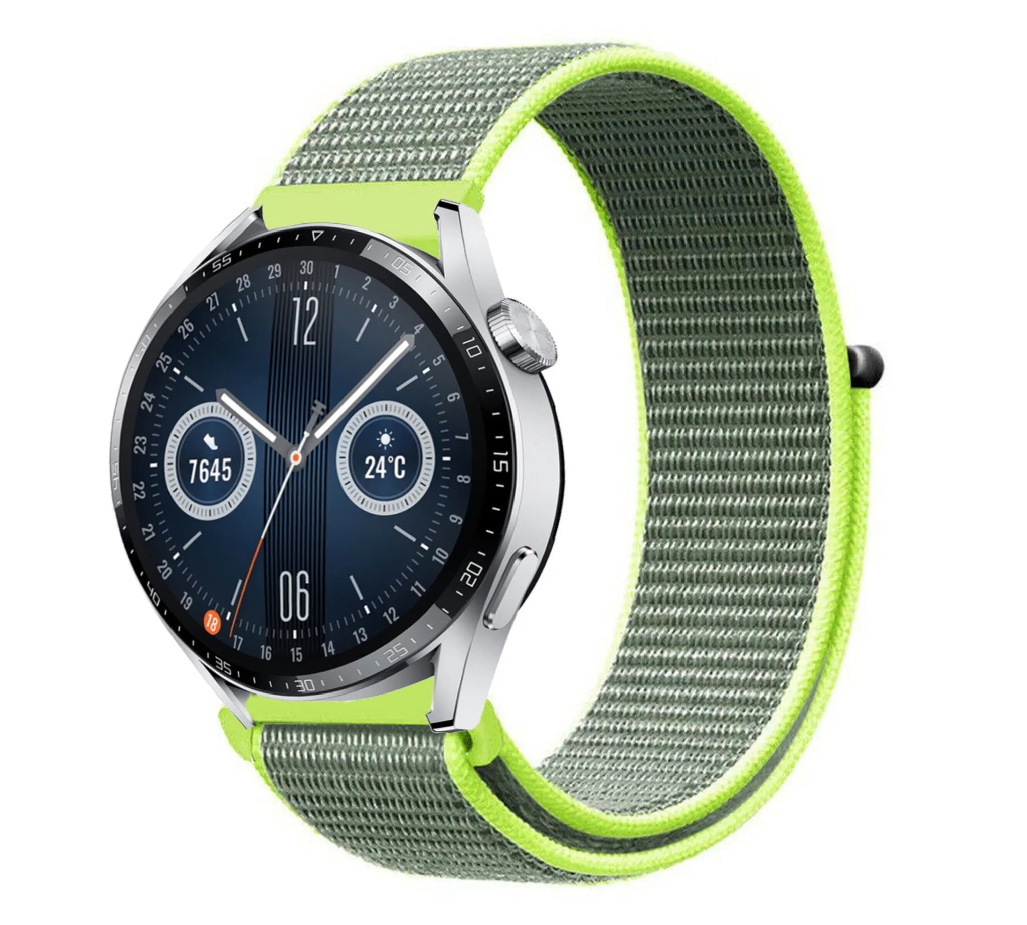 Nylon Strap, fluorescent, on a watch, 3/4 front view