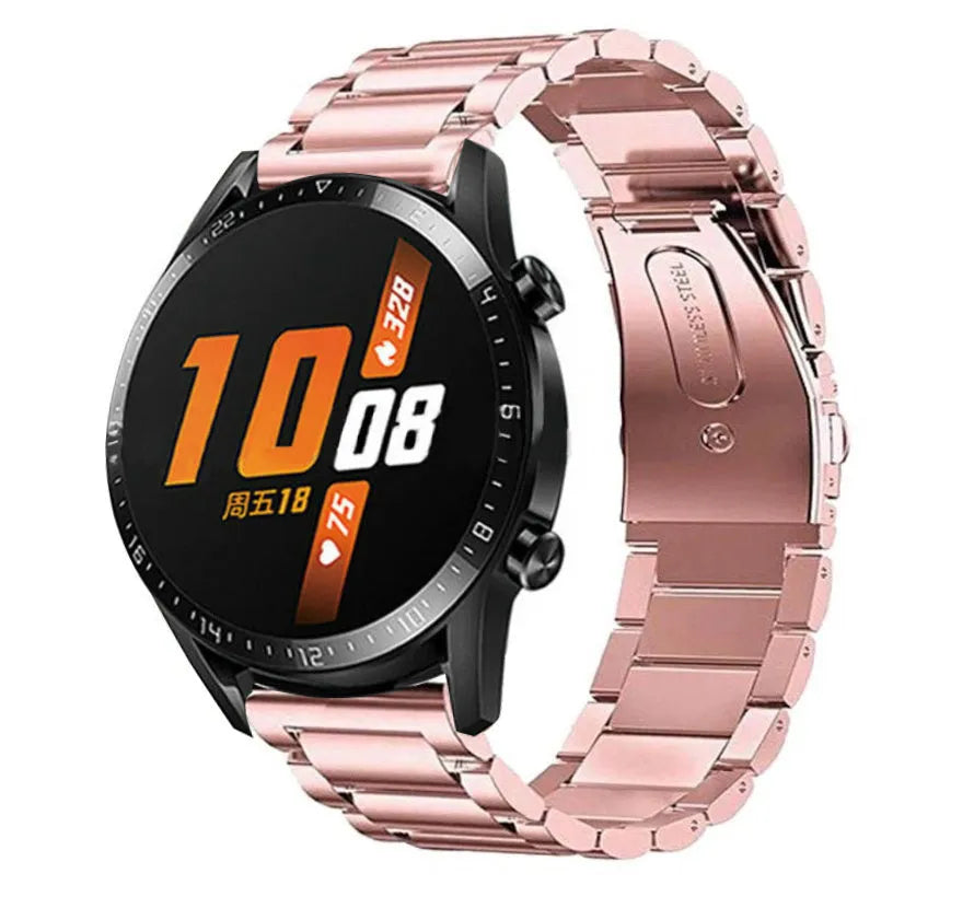 Steel Strap, pink, on a watch, 3/4 front view