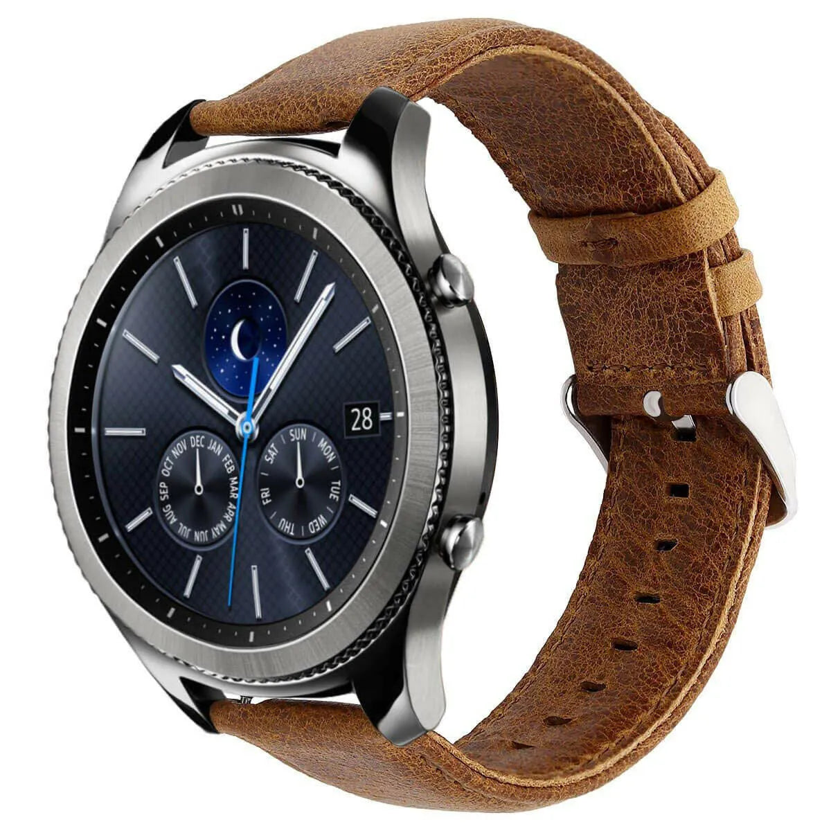 Leather Strap, on a watch, 3/4 front view