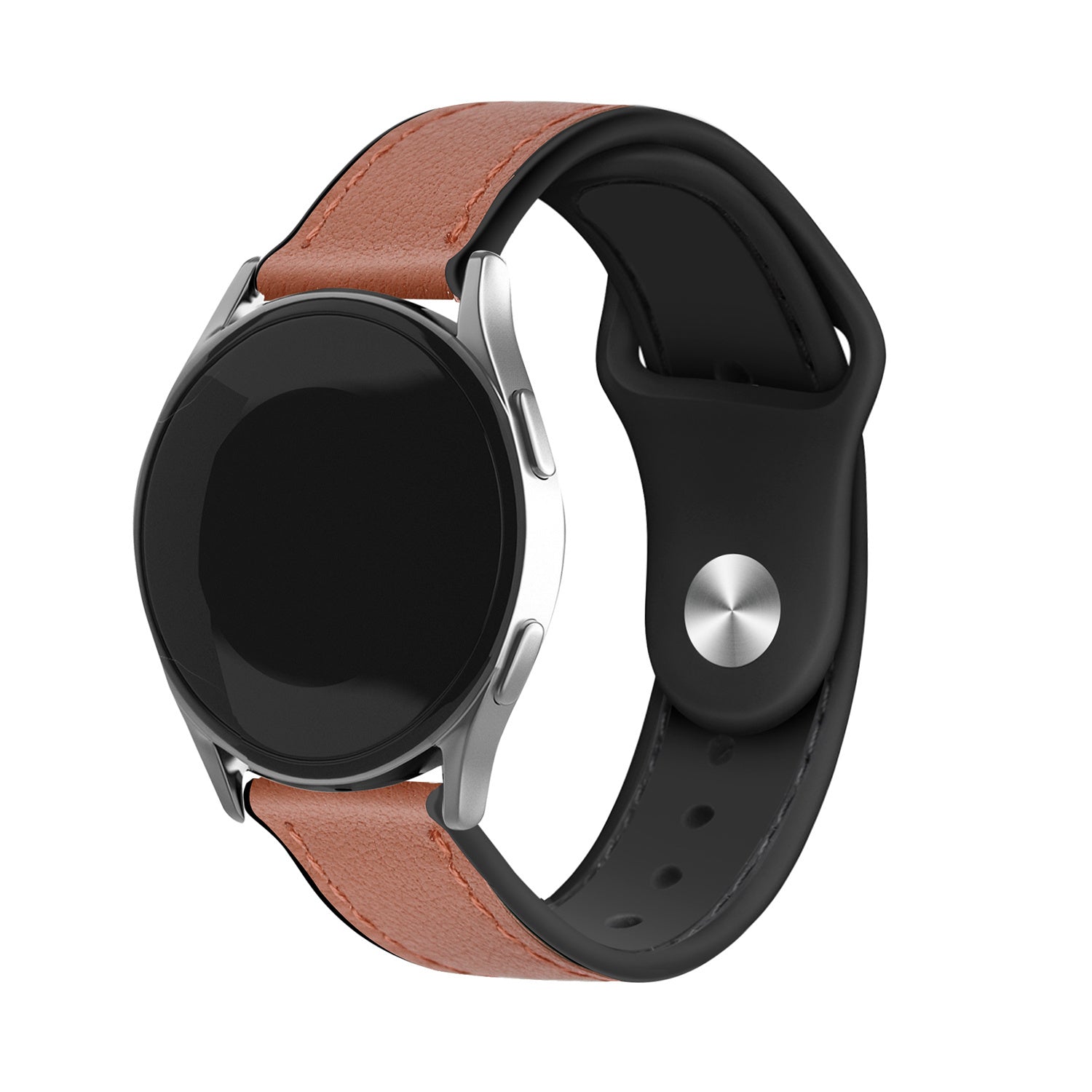 Leather Hybrid Strap, light brown, on a watch, 3/4 front view