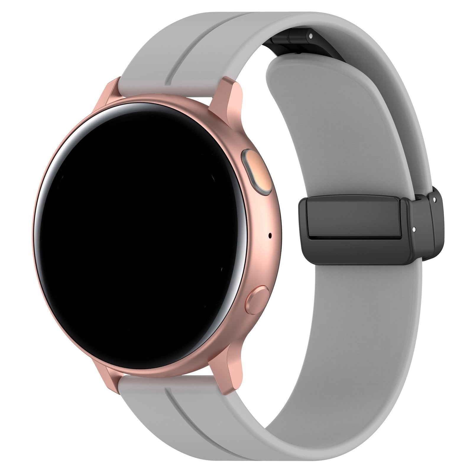 D-Buckle Silicone Strap, light grey, on a watch, 3/4 front view