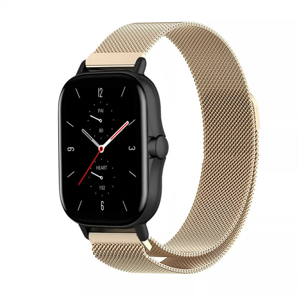 Milanese Strap, champagne, on a watch, 3/4 front view