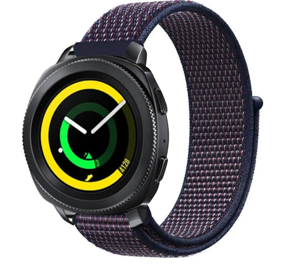 Nylon Strap, indigo blue, on a watch, 3/4 front view