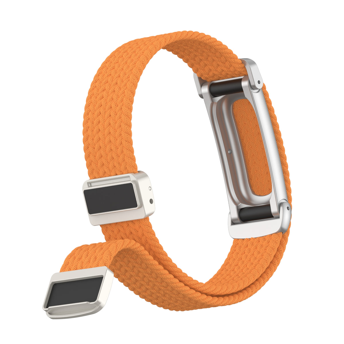 Nylon Braided Strap with D-Buckle, orange, on a watch, 3/4 front view