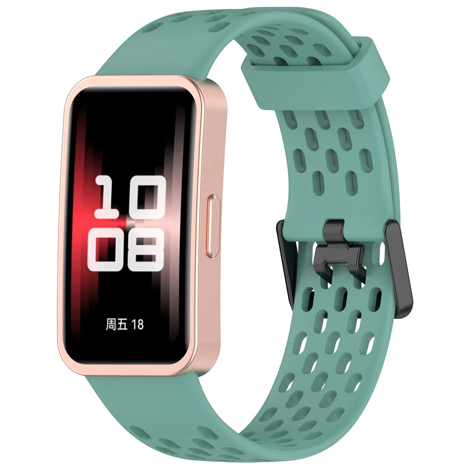 Breathable Silicone Strap, viridian, on a watch, 3/4 front view