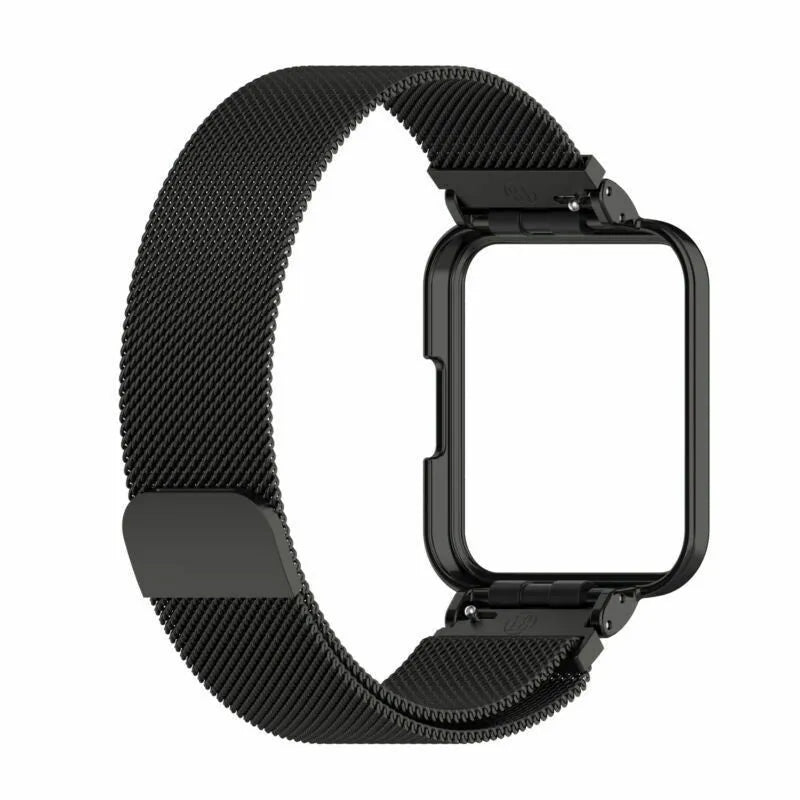 Milanese Strap, black, on a watch, 3/4 front view