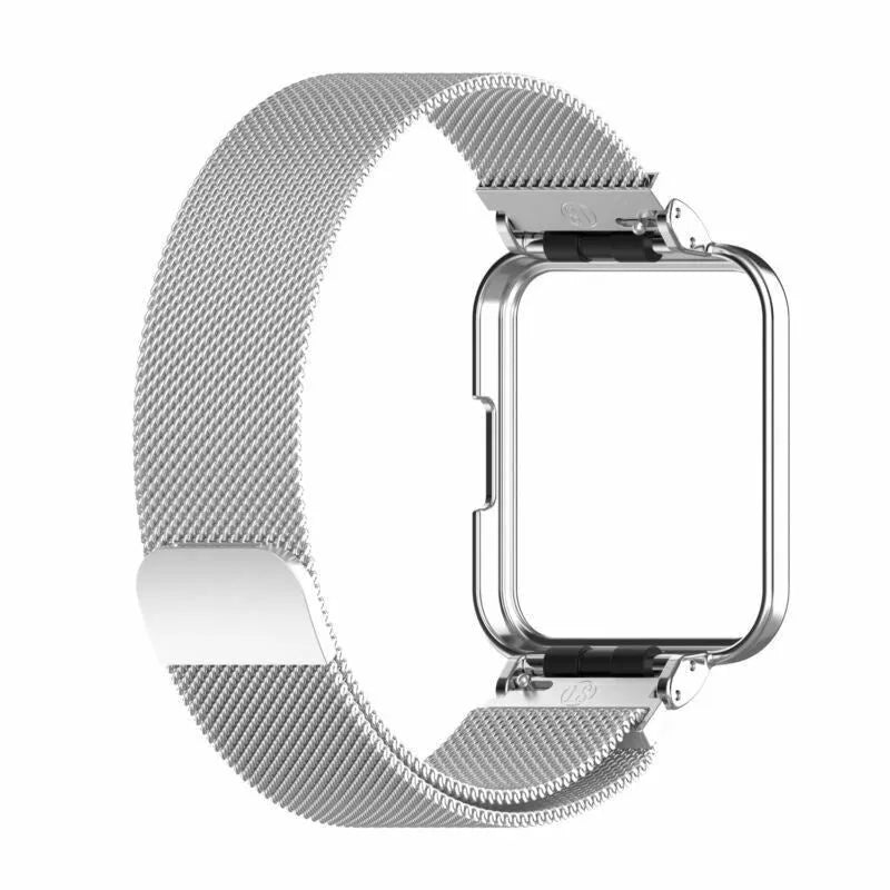 Milanese Strap, silver, on a watch, 3/4 front view