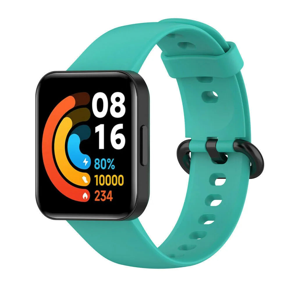 Silicone Strap, aqua, on a watch, 3/4 front view