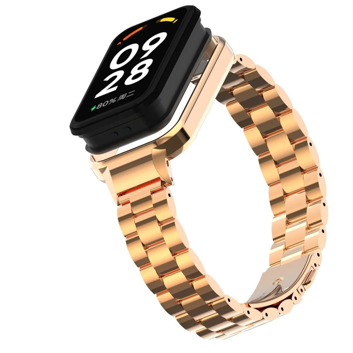 Steel Strap, rose gold, on a watch, 3/4 front view