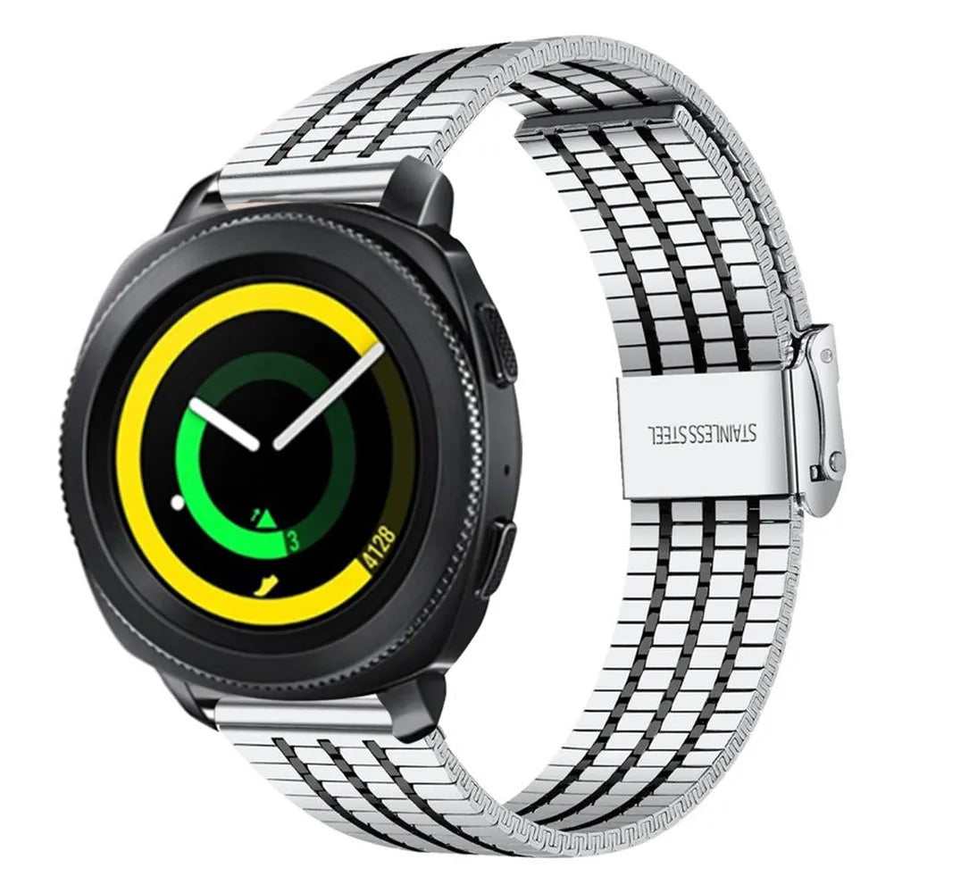 Fine Steel Strap, silver/black, on a watch, 3/4 front view