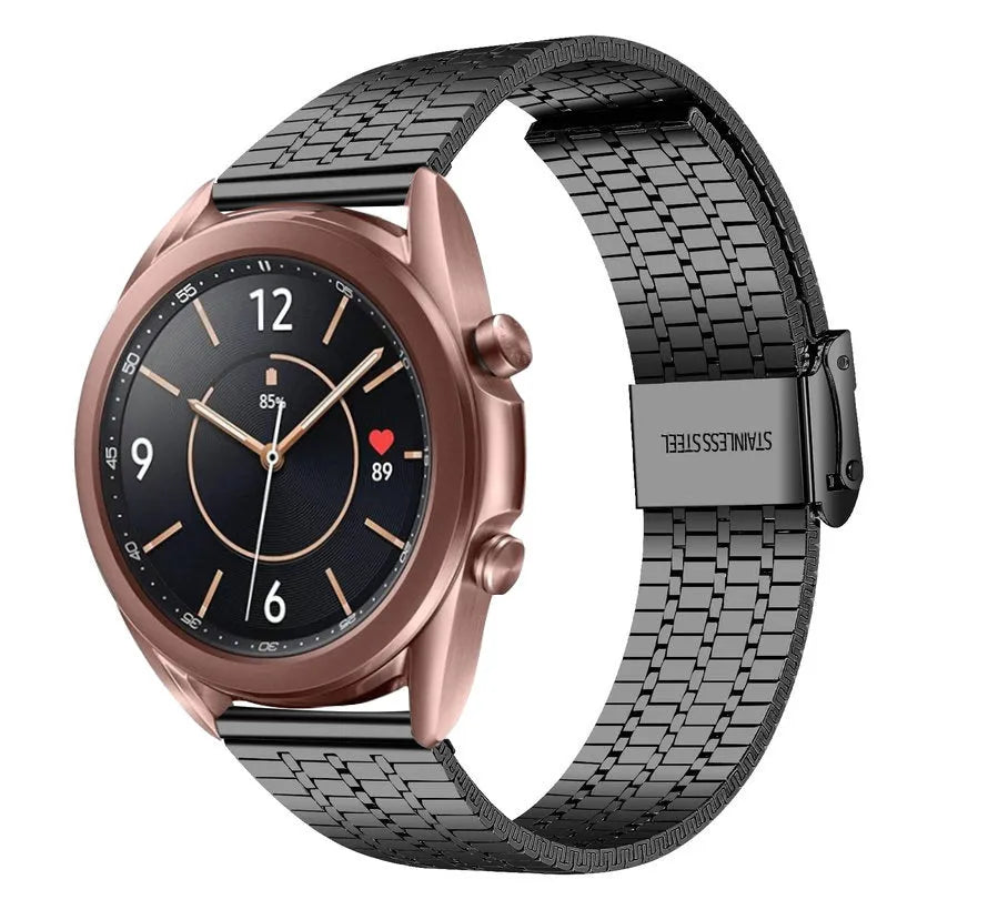 Fine Steel Strap, black, on a watch, 3/4 front view