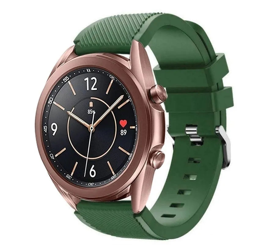 Twill Silicone Strap, army green, on a watch, 3/4 front view