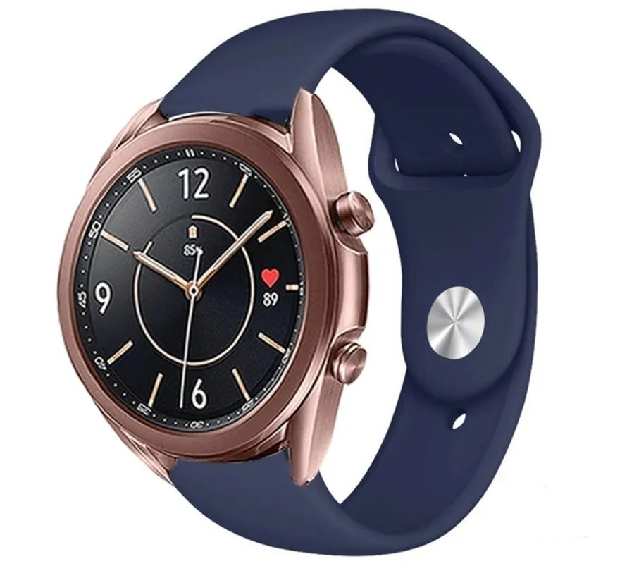 Silicone Sport Strap, dark blue, on a watch, 3/4 front view