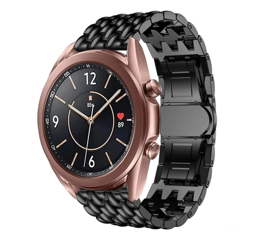 Steel Dragon Strap, black, on a watch, 3/4 front view