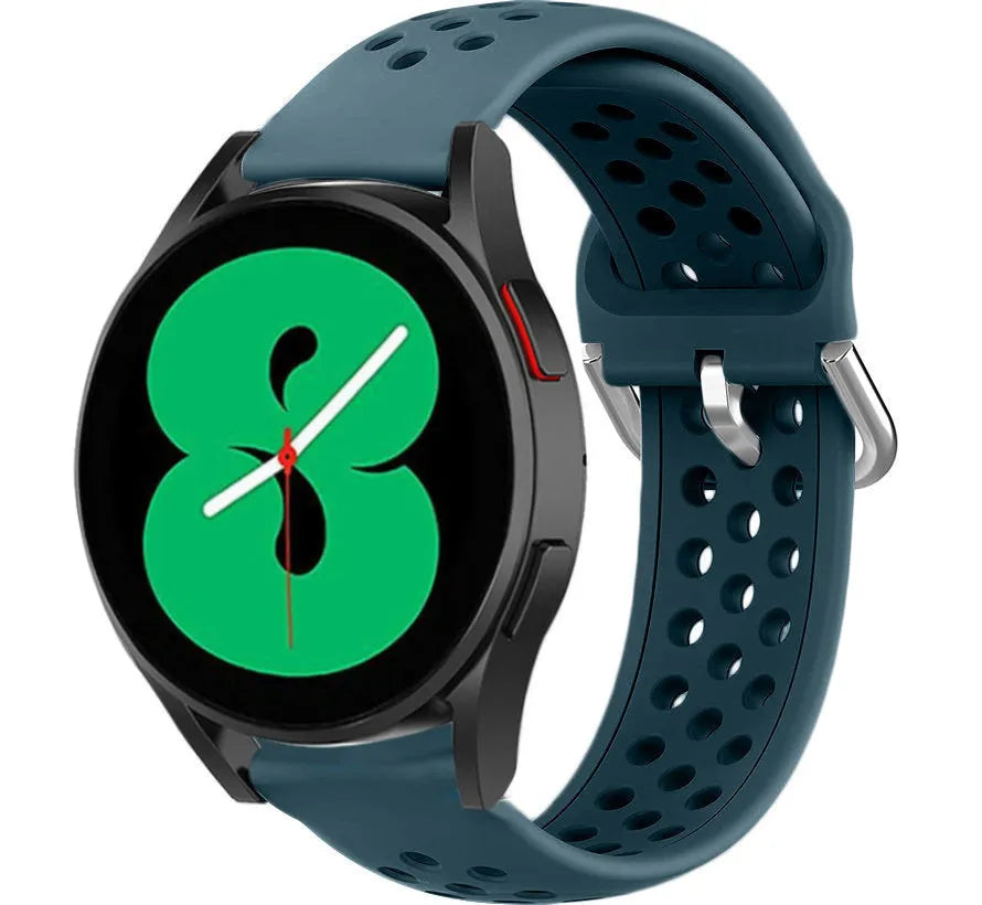 Breathable Silicone Strap, rock green, on a watch, 3/4 front view