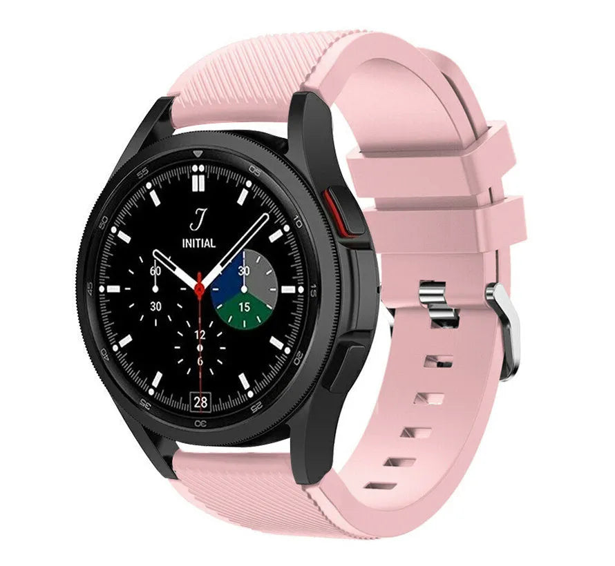 Twill Silicone Strap, pink, on a watch, 3/4 front view