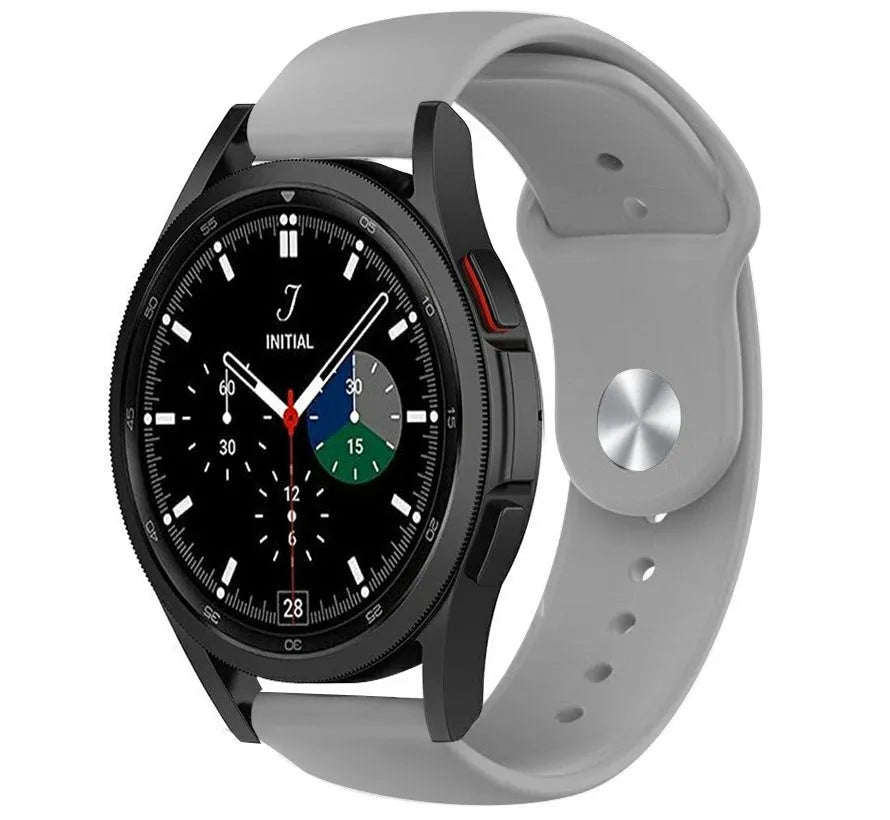 Silicone Sport Strap, grey, on a watch, 3/4 front view