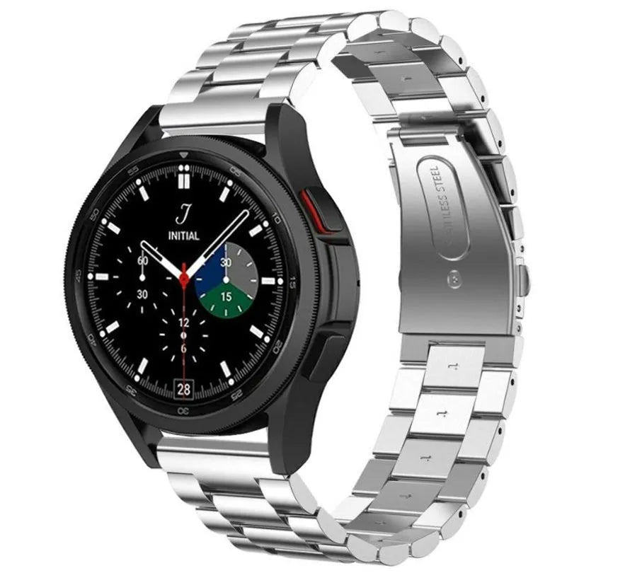 Steel Strap, silver, on a watch, 3/4 front view