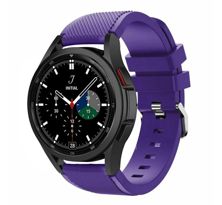 Twill Silicone Strap, purple, on a watch, 3/4 front view
