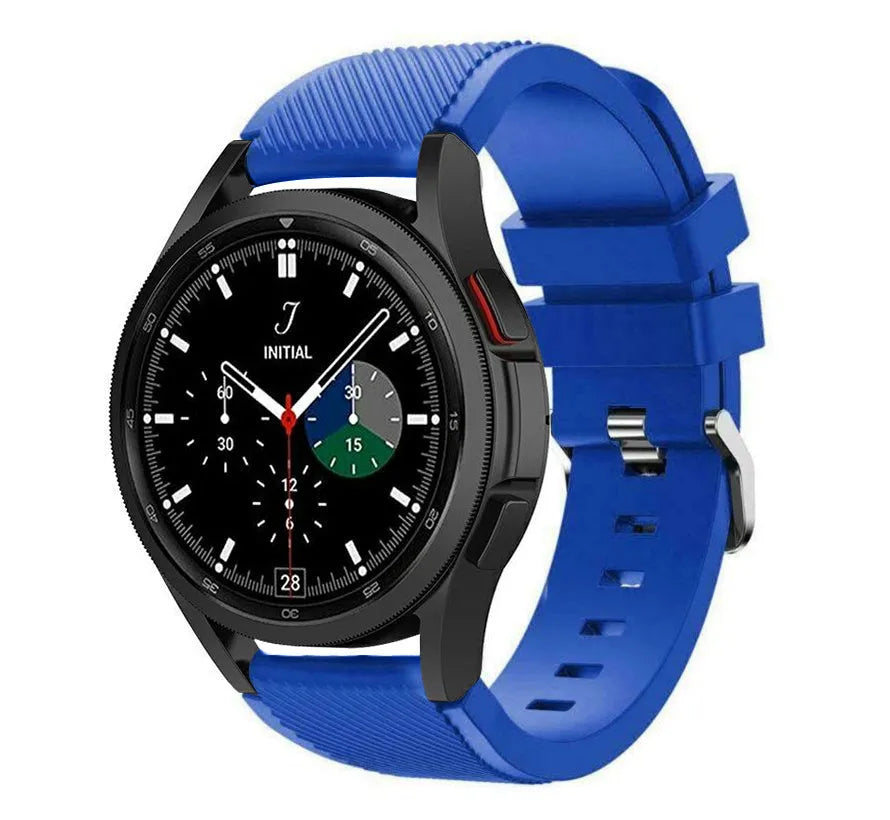 Twill Silicone Strap, blue, on a watch, 3/4 front view