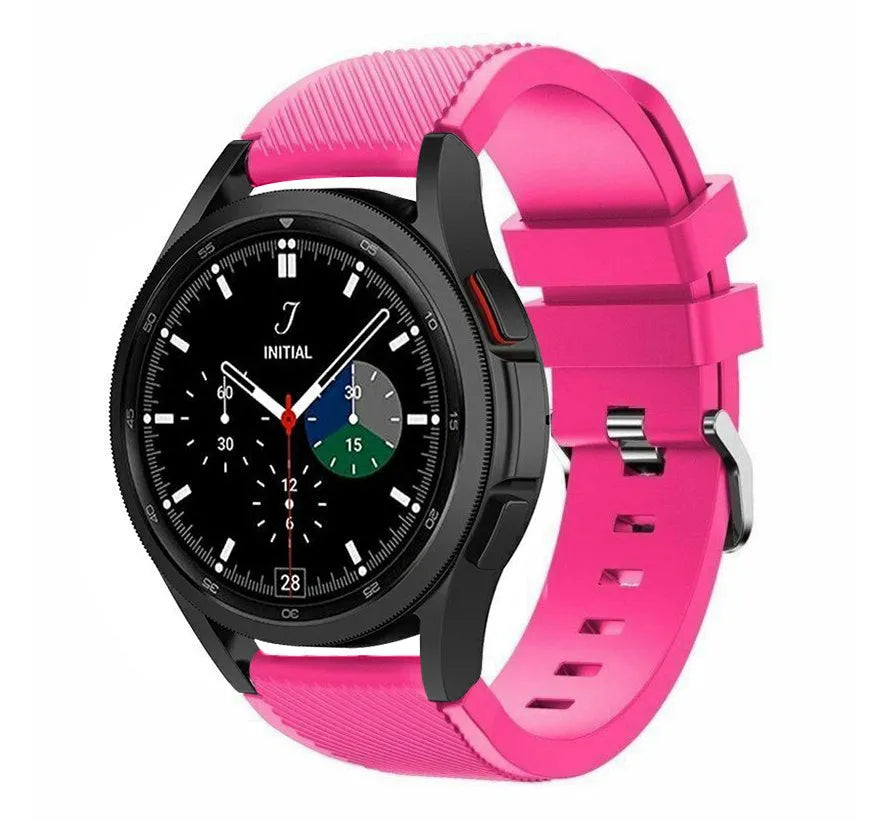 Twill Silicone Strap, bright pink, on a watch, 3/4 front view