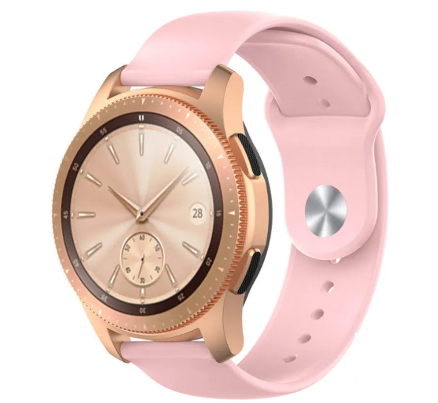Silicone Sport Strap, pink, on a watch, 3/4 front view