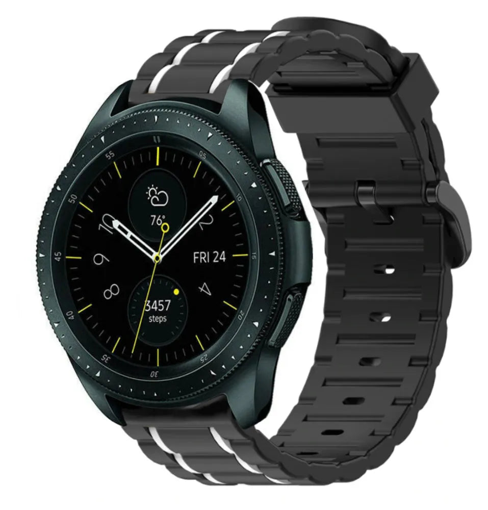 Silicone Strap 'Tough', black/white, on a watch, 3/4 front view