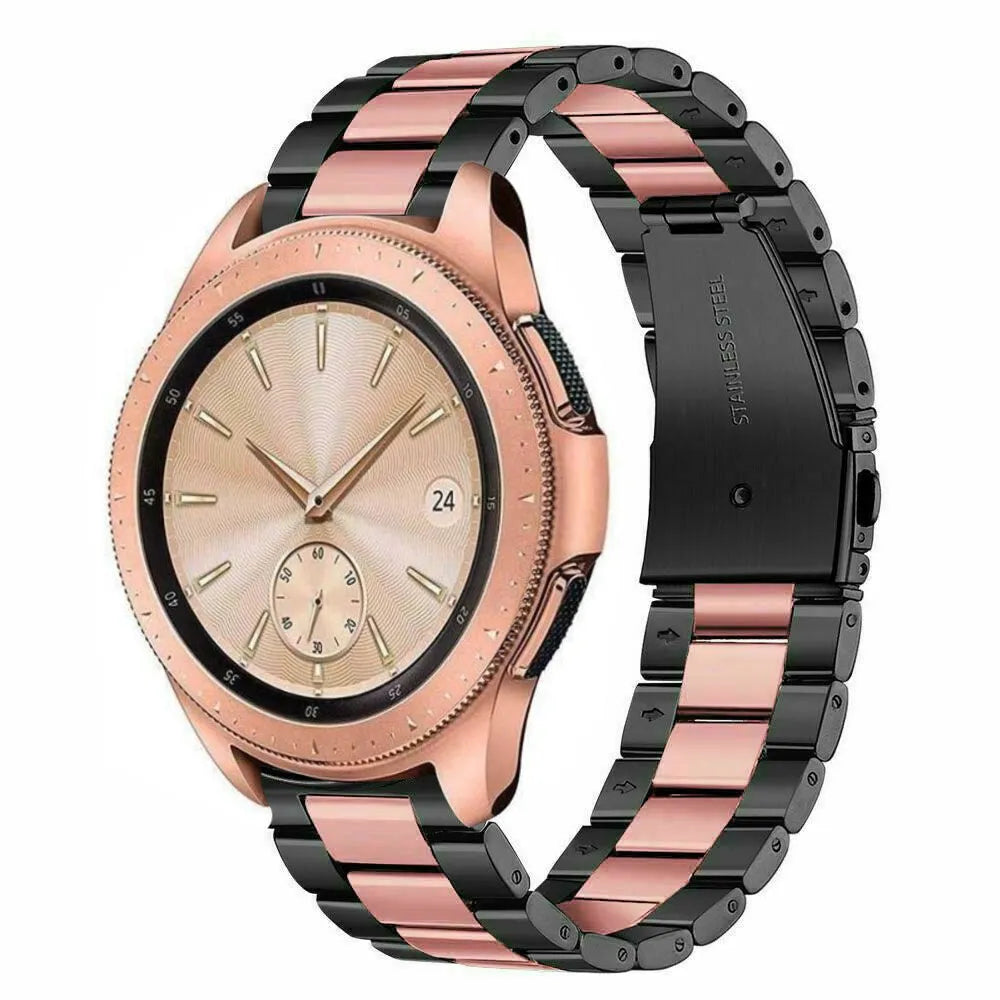 Steel Strap, black/pink, on a watch, 3/4 front view