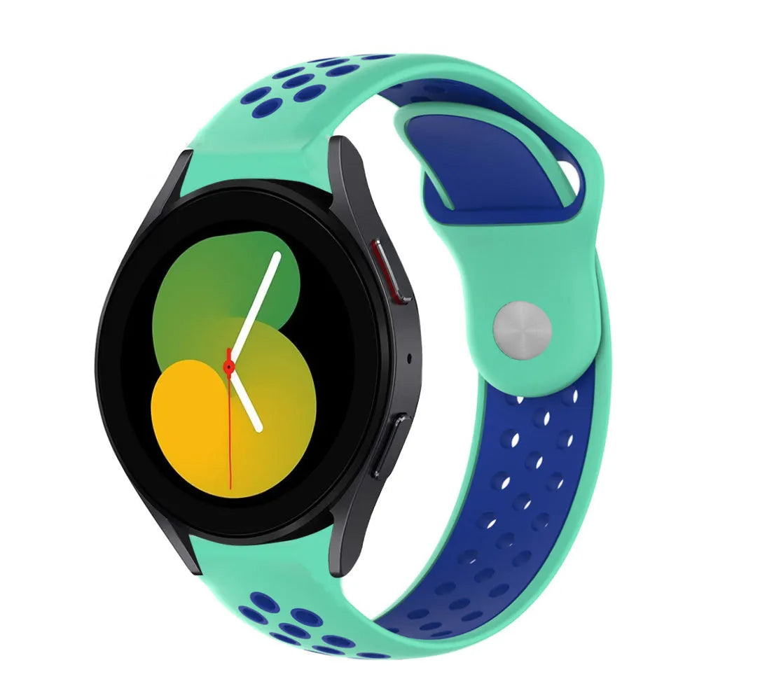 Silicone Sport Strap, aqua/blue, on a watch, 3/4 front view