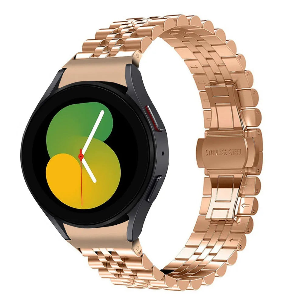 Jubilee Steel Strap, rose gold, on a watch, 3/4 front view