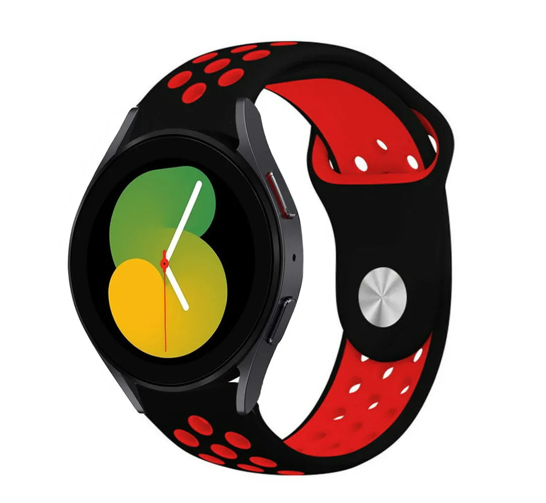 Silicone Sport Strap, black/red, on a watch, 3/4 front view