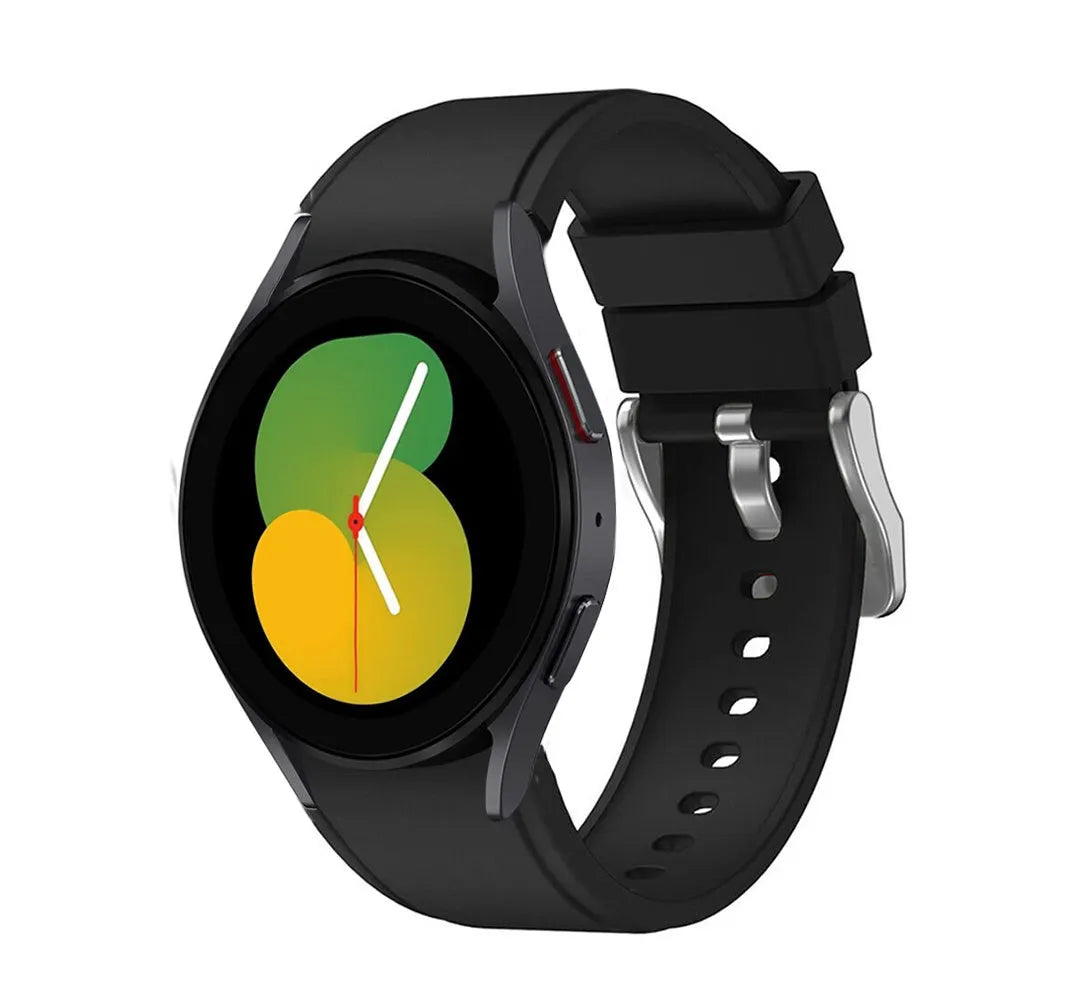 Silicone Strap 'Perfect Fit', black, on a watch, 3/4 front view