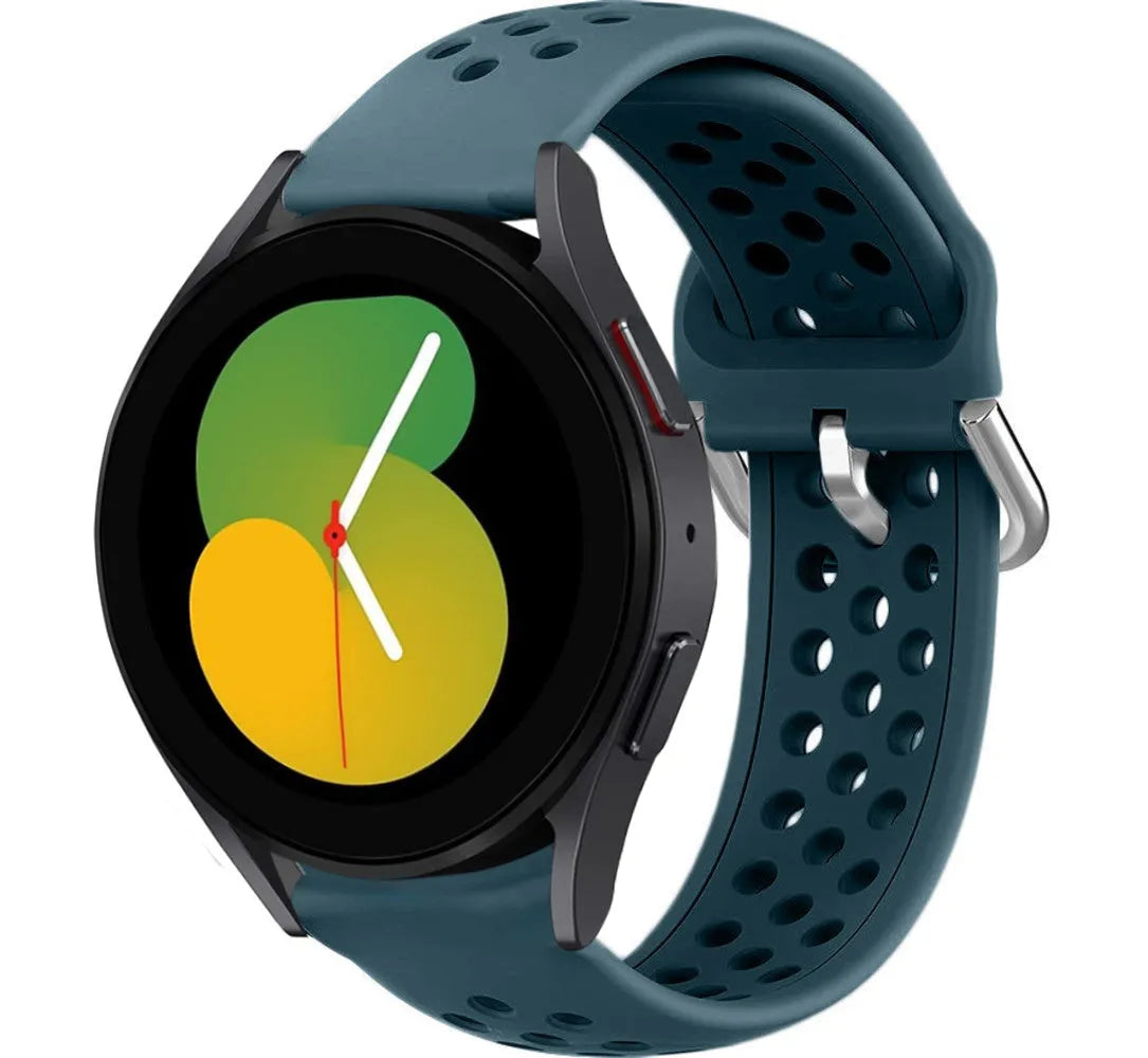 Breathable Silicone Strap, rock green, on a watch, 3/4 front view