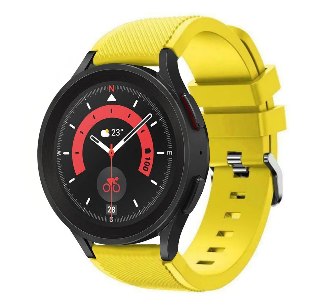Twill Silicone Strap, yellow, on a watch, 3/4 front view