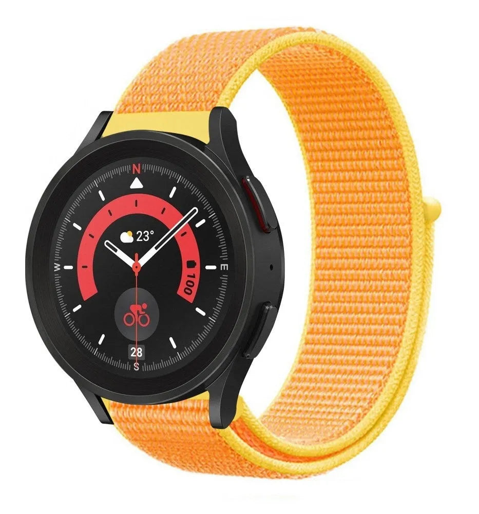 Nylon Strap, light yellow, on a watch, 3/4 front view