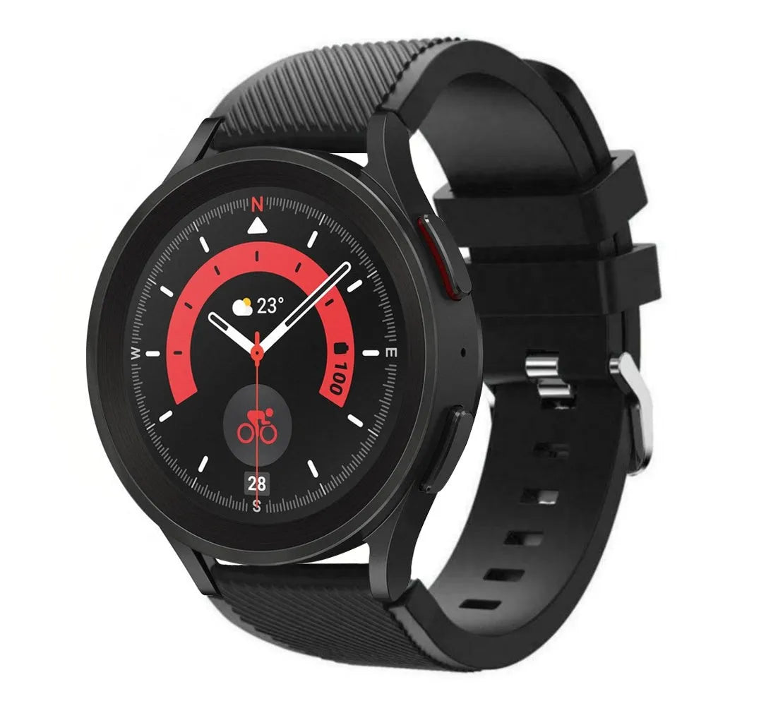Twill Silicone Strap, black, on a watch, 3/4 front view