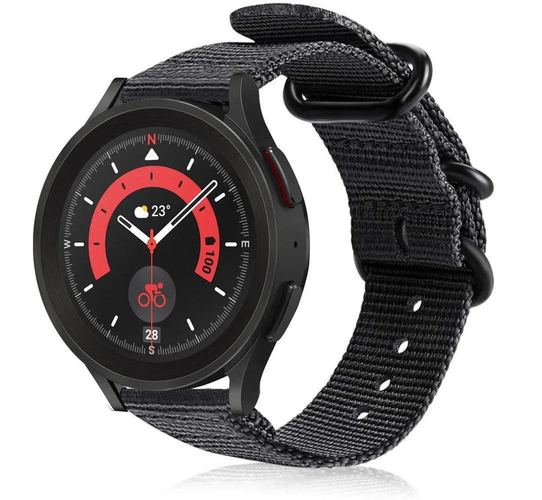 Nylon Buckle Strap, black, on a watch, 3/4 front view