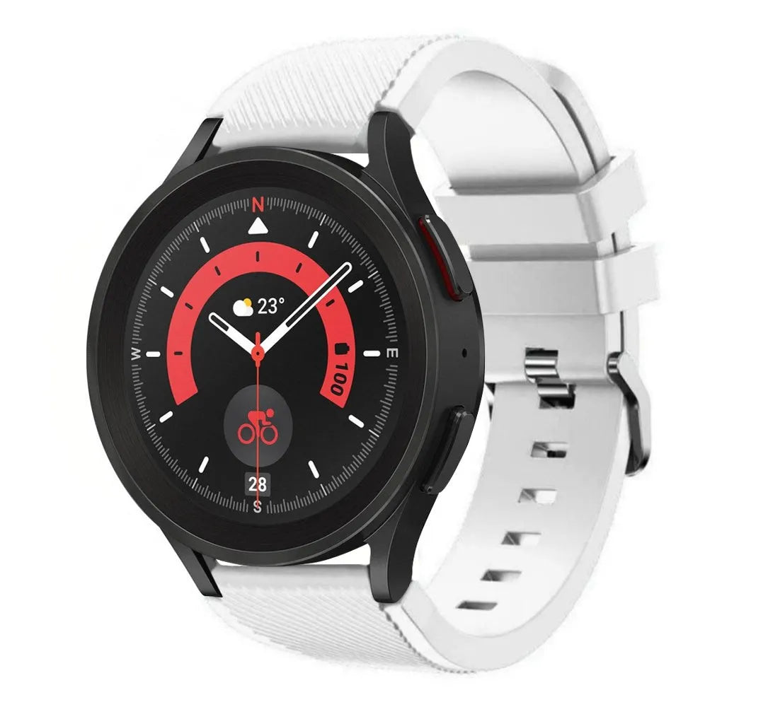 Twill Silicone Strap, white, on a watch, 3/4 front view