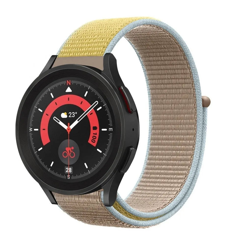 Nylon Strap, camel, on a watch, 3/4 front view