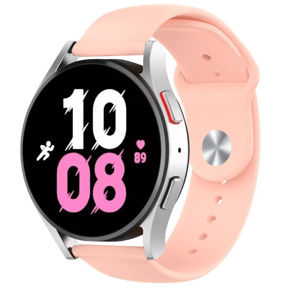 Silicone Sport Strap, pink, on a watch, 3/4 front view