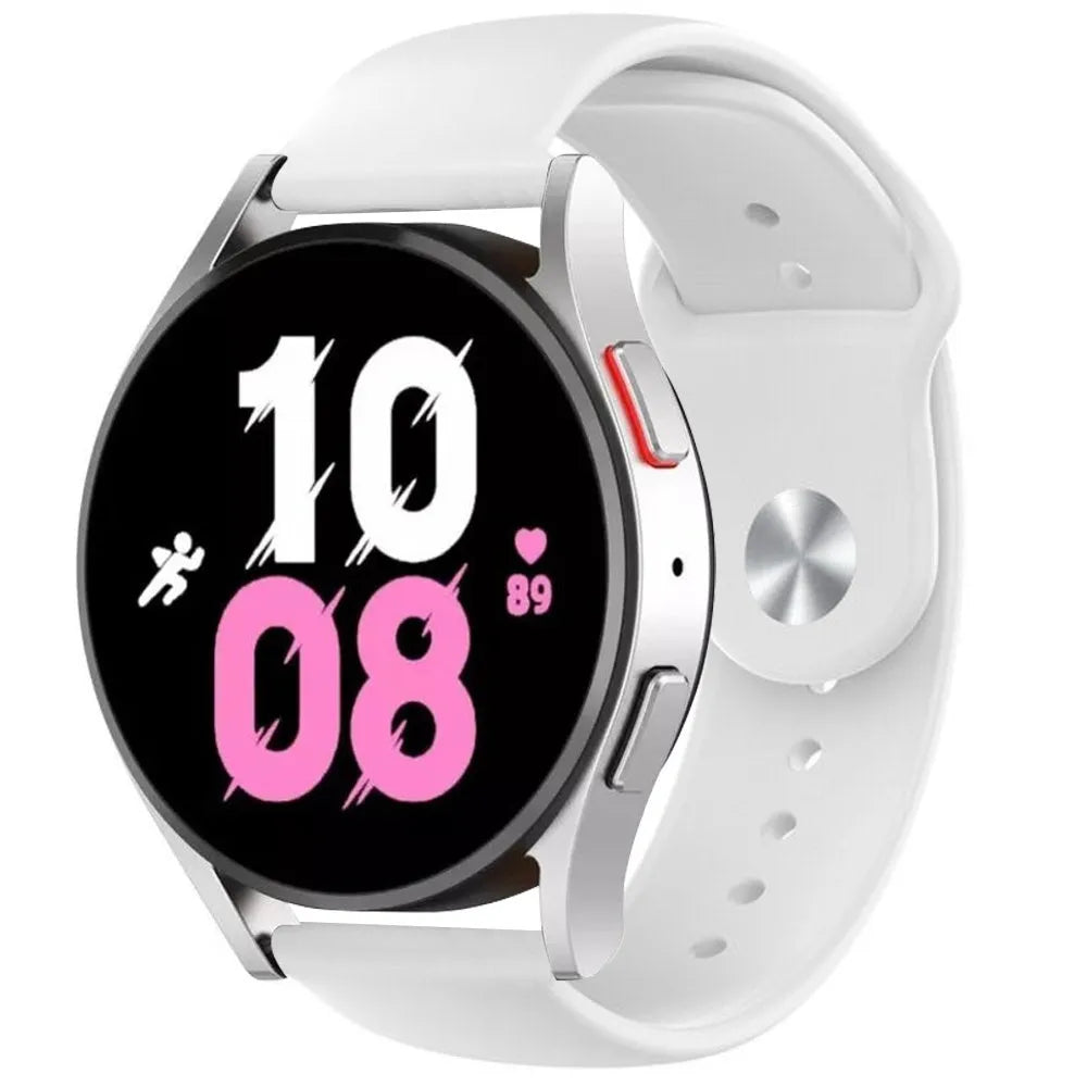 Silicone Sport Strap, white, on a watch, 3/4 front view