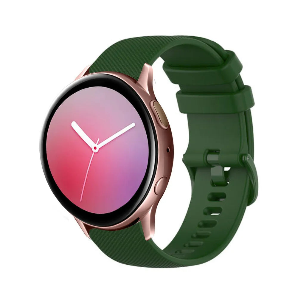 Premium Silicone Strap, army green, on a watch, 3/4 front view