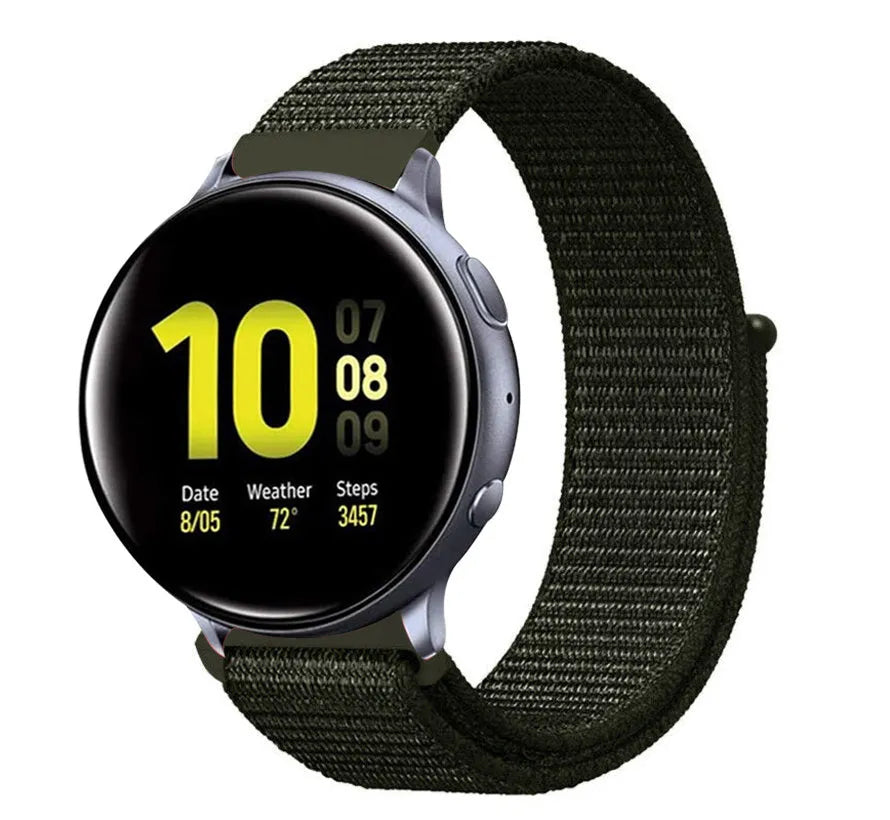 Nylon Strap, dark green, on a watch, 3/4 front view