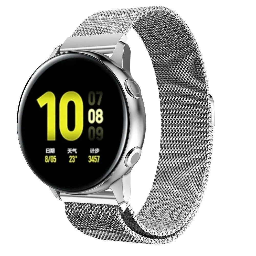 Milanese Strap, silver, on a watch, 3/4 front view