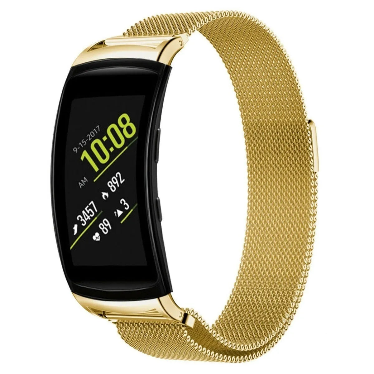 Milanese Strap, gold, on a watch, 3/4 front view