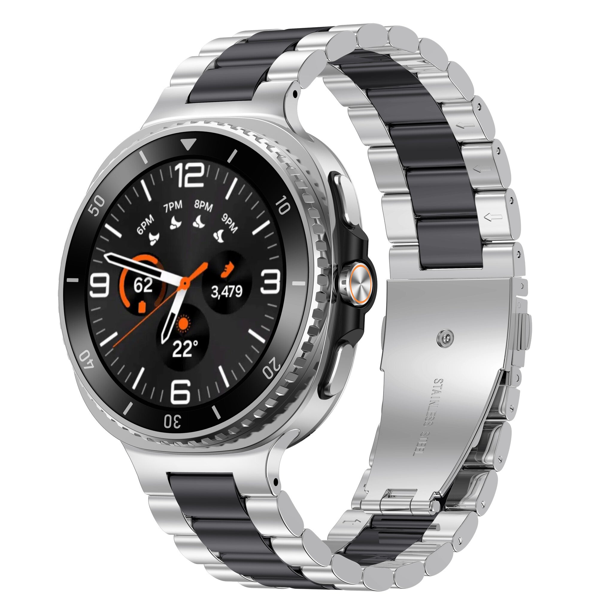 Bracelet acier Samsung Galaxy Watch 8 Classic (argent/noir)