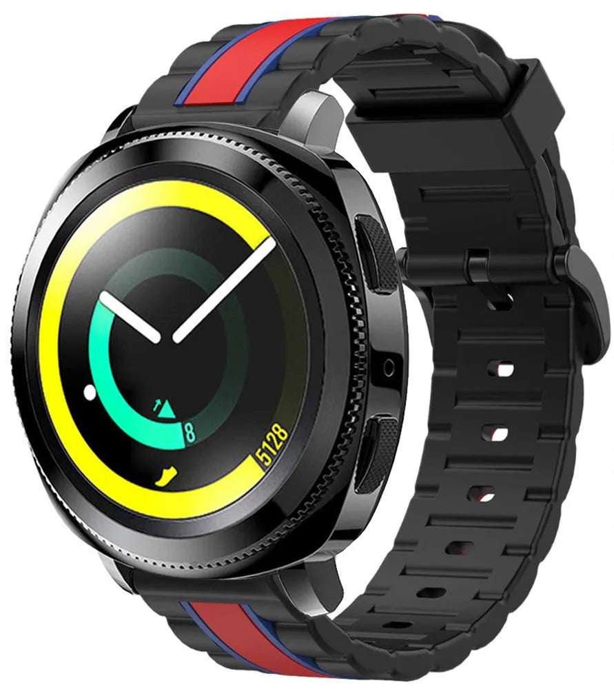 Silicone Special Edition Strap, black/red, on a watch, 3/4 front view
