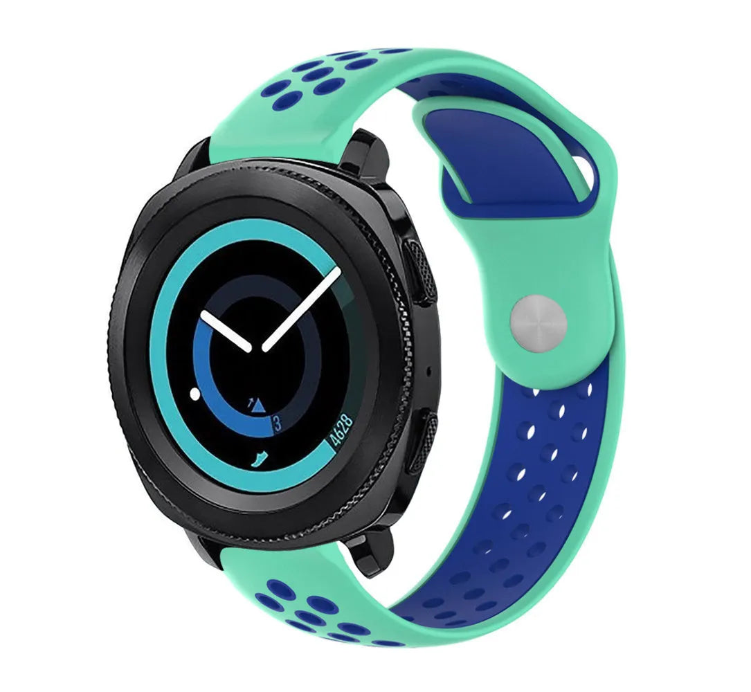 Silicone Sport Strap, aqua/blue, on a watch, 3/4 front view