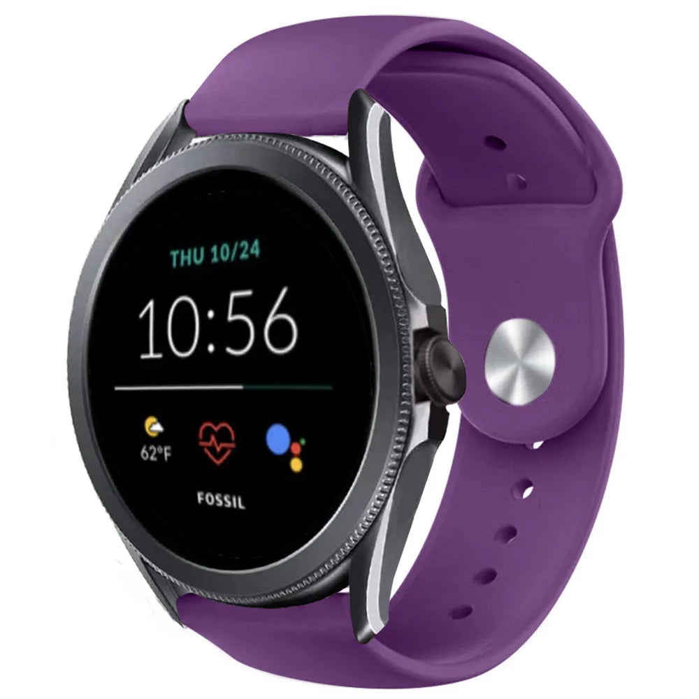 Silicone Sport Strap, purple, on a watch, 3/4 front view