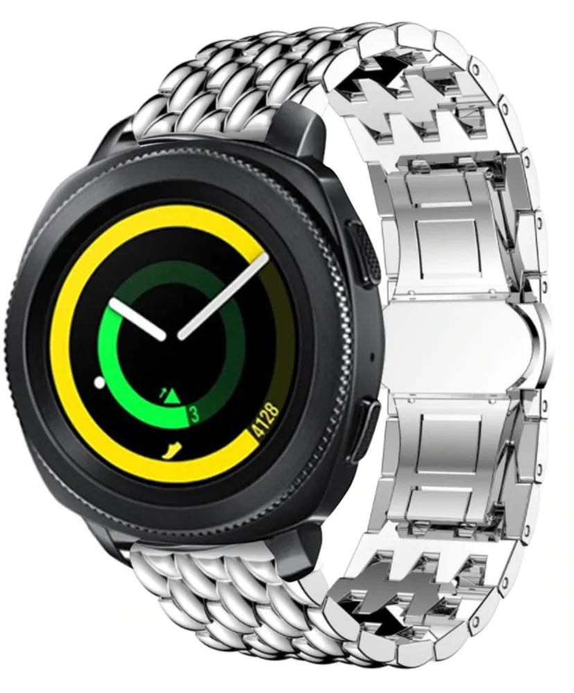 Steel Dragon Strap, silver, on a watch, 3/4 front view